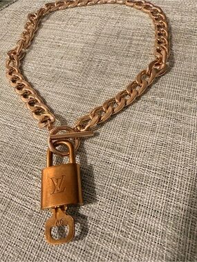 Louis Vuitton Gold-Tone Padlock Chain Necklace #317